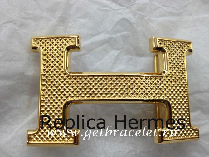 Cheap Hermes Reversible Belt 18K Gold Rhombus Stripe Buckle