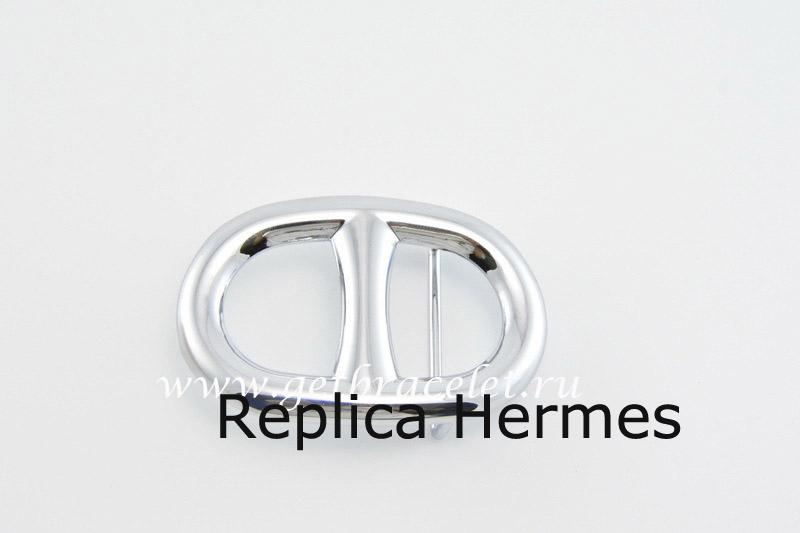 Luxury Fake Hermes Reversible Belt 18K Silver Anchor Chain Buckle