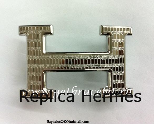 AAA Hermes Reversible Belt 18K Silver Lizards Stripe Buckle