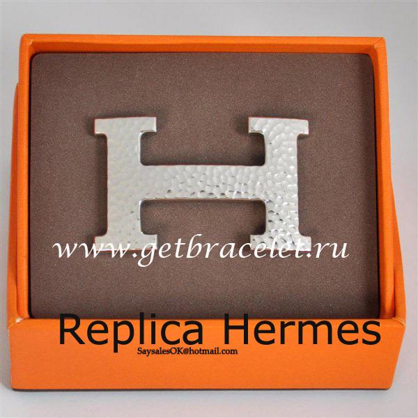Hermes Reversible Belt 18K Silver Mosaics Stripe Buckle Replica