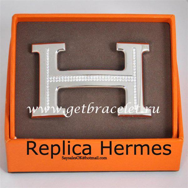 High Quality Hermes Reversible Belt 18k Silver Plated H Buckle With Single Row Full Diamonds