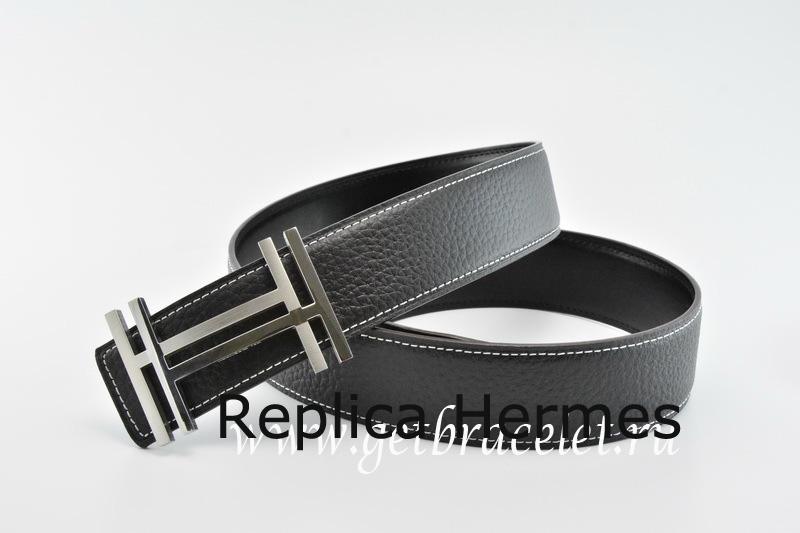 Hermes Reversible Belt Black/Black H Au Carre Togo Calfskin With 18k Silver Buckle Replica