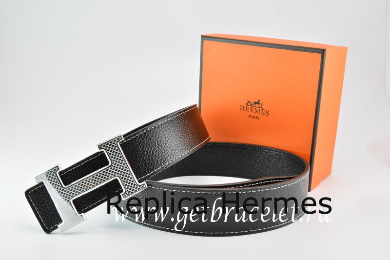 Hermes Reversible Belt Black/Black Togo Calfskin With 18k Gold Wave Stripe H Buckle
