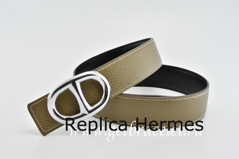 Copy Hermes Reversible Belt Gray/Black Anchor Chain Togo Calfskin With 18k Silver Buckle