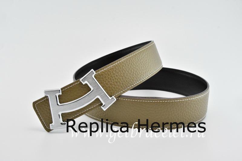 Hermes Reversible Belt Gray/Black Fashion H Togo Calfskin With 18k Silver Buckle Replica