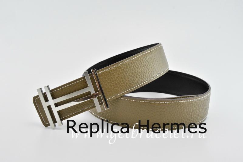 Hermes Reversible Belt Gray/Black H Au Carre Togo Calfskin With 18k Silver Buckle