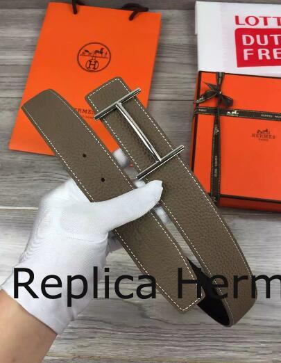 Luxury Hermes Reversible Belt Khaki Togo Calfskin With 18k Gold H Buckle