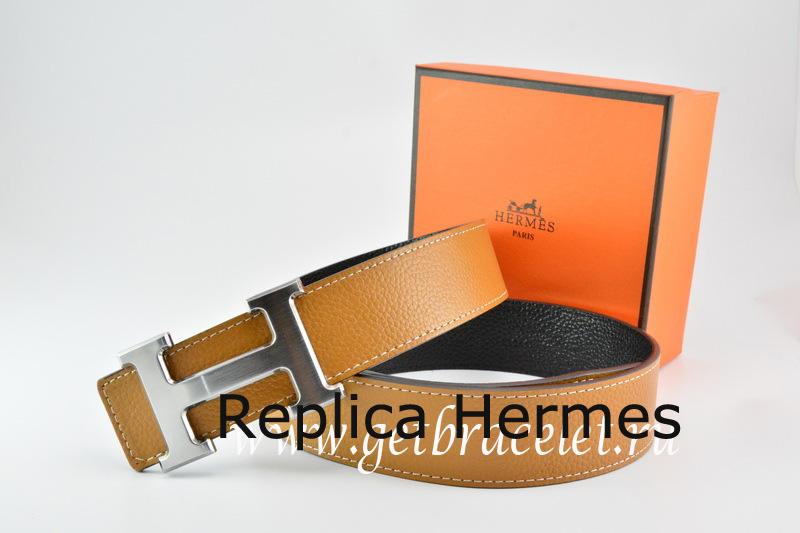 Hermes Reversible Belt Light Coffe/Black Togo Calfskin With 18k Drawbench Silver H Buckle