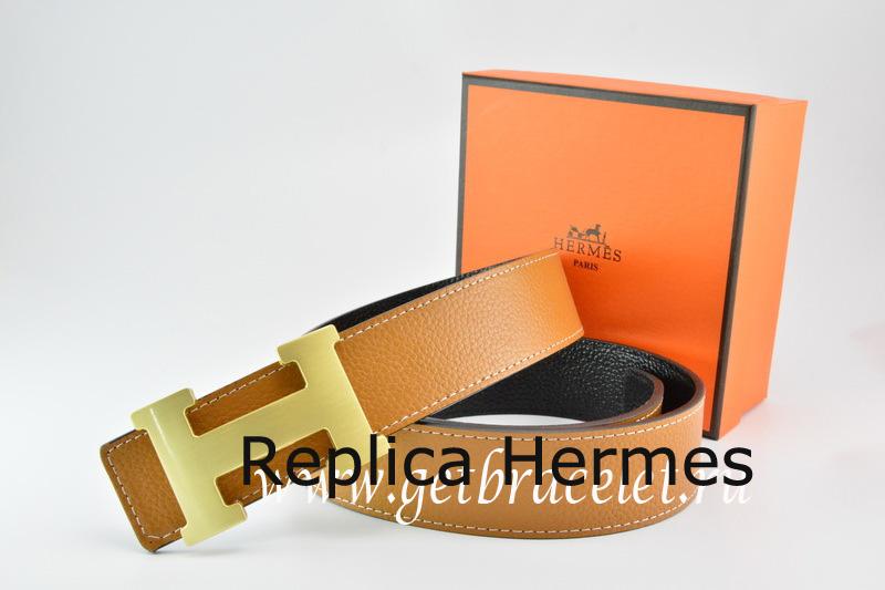 Top Quality Hermes Reversible Belt Light Coffe/Black Togo Calfskin With 18k Gold H Buckle