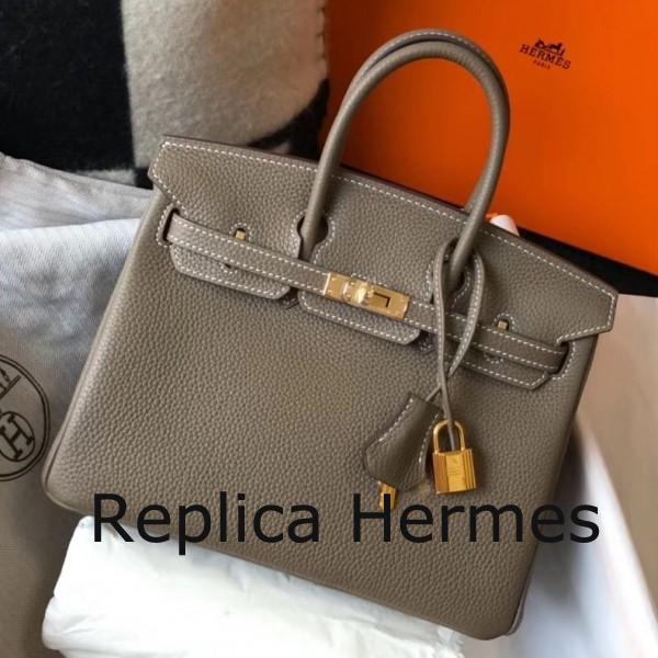 Hermes Birkin 25cm Handbag In Taupe Clemence Leather