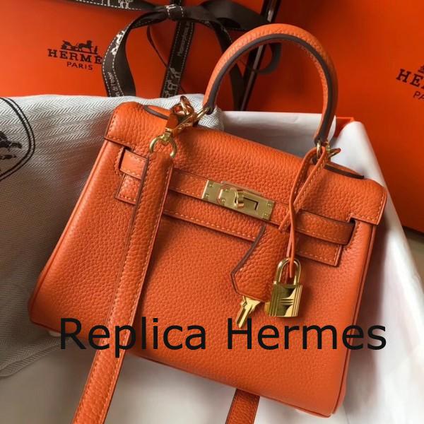 Knockoff High End Hermes Mini Kelly 20cm Handbag In Orange Clemence Leather