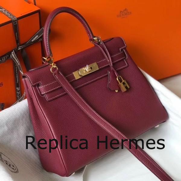 1:1 Fake Hermes Bordeaux Clemence Kelly 25cm GHW Handbag