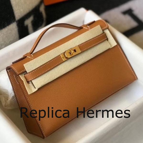 Hermes Kelly Pochette Bag In Gold Epsom Leather