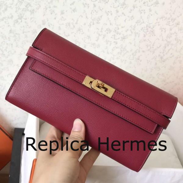Hermes Kelly Classic Long Wallet In Ruby Epsom Leather Replica