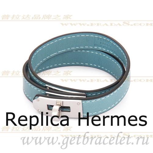 Imitation Hermes Rivale Double Wrap Bracelet Blue Silver