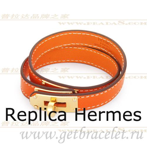 Hermes Rivale Double Wrap Bracelet Orange With Gold