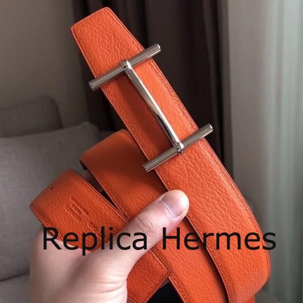 Hermes H D’Ancre Reversible Belt In Orange/Noir Leather