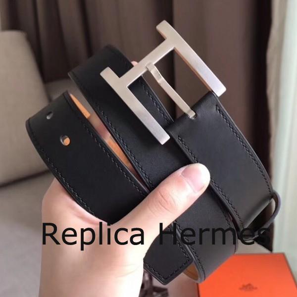 Cheap Imitation Hermes James 35MM Belt In Black Box Calfskin
