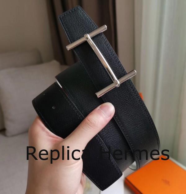 Luxury Replica Hermes H D’Ancre Reversible Belt In Black/White Epsom Leather
