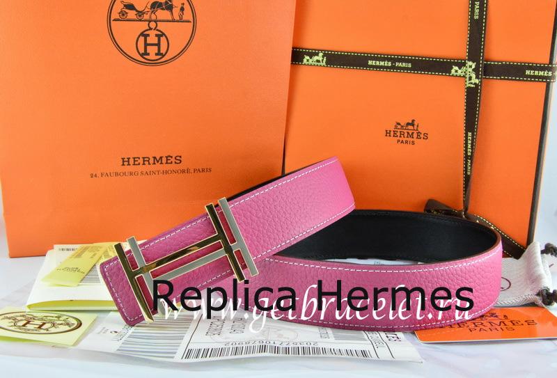 Luxury Replica Hermes Reversible Belt Pink/Black Togo Calfskin With 18k Gold Double H Buckle