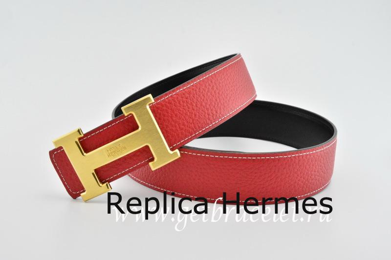 Best Replica Hermes Reversible Belt Red/Black Classics H Togo Calfskin With 18k Gold With Logo Buckle