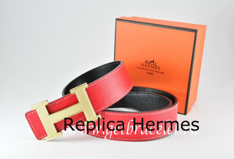 Hermes Reversible Belt Red/Black Togo Calfskin With 18k Silver Wave Stripe H Buckle