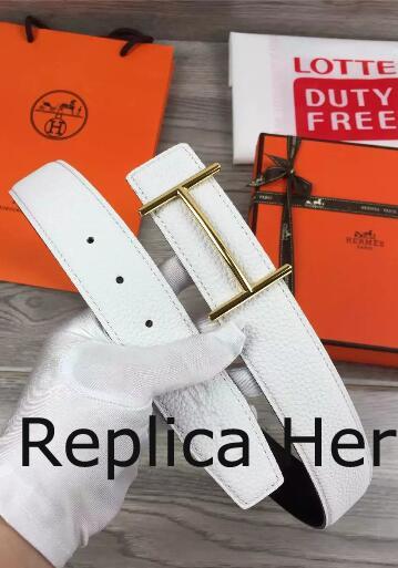 Perfect Copy Hermes Reversible Belt White Togo Calfskin With 18k Gold H Buckle