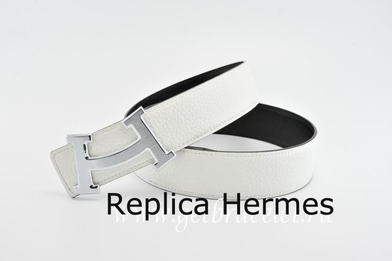 High End Faux Hermes Reversible Belt White/Black Fashion H Togo Calfskin With 18k Silver Buckle