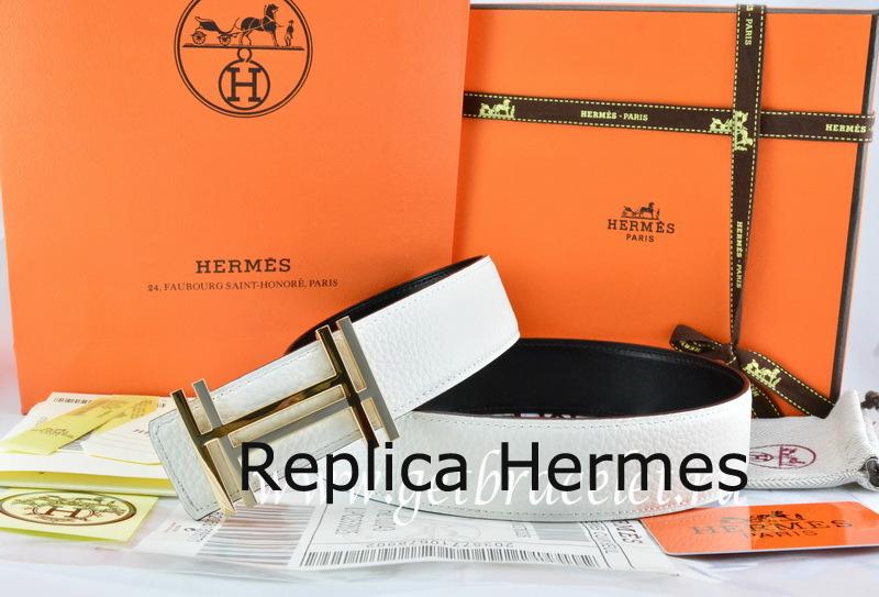 Hermes Reversible Belt White/Black Togo Calfskin With 18k Gold Double H Buckle