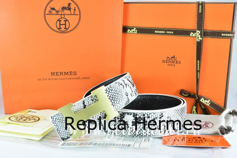 Hermes Reversible Belt White/Black Snake Stripe Leather With 18K Gold H Buckle