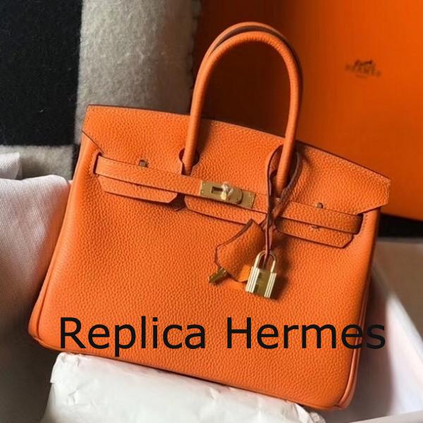 Replica Hermes Birkin 25cm Handbag In Orange Clemence Leather