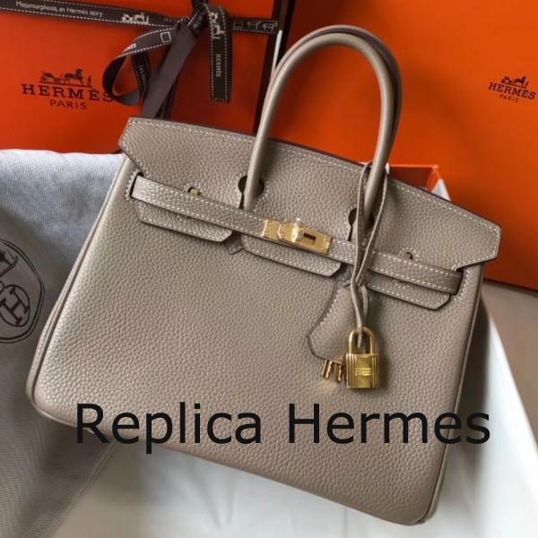 Best Replica Hermes Birkin 25cm Handbag In Tourterelle Clemence Leather