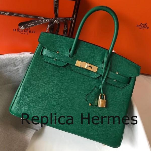 1:1 Imitation Hermes Malachite Clemence Birkin 30cm Handbag