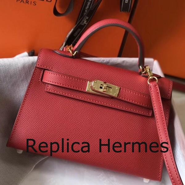 Hermes Kelly Mini II Handbag In Rouge Vif Epsom Leather