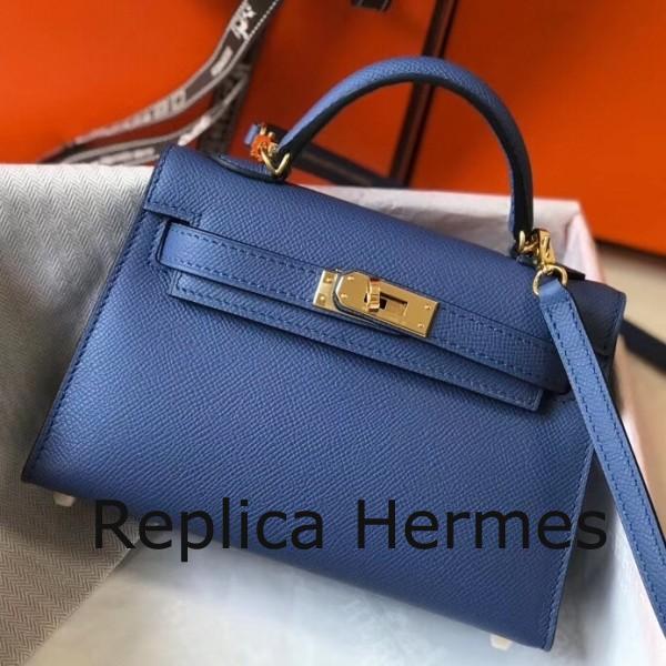 Fake Hermes Kelly Mini II Handbag In Blue Agate Epsom Leather