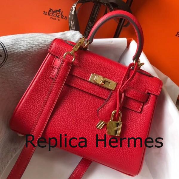 Fake 1:1 Hermes Mini Kelly 20cm Handbag In Red Clemence Leather