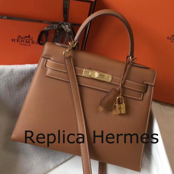 Designer Replica Hermes Kelly 28cm Sellier Handbag In Brown Epsom Leather