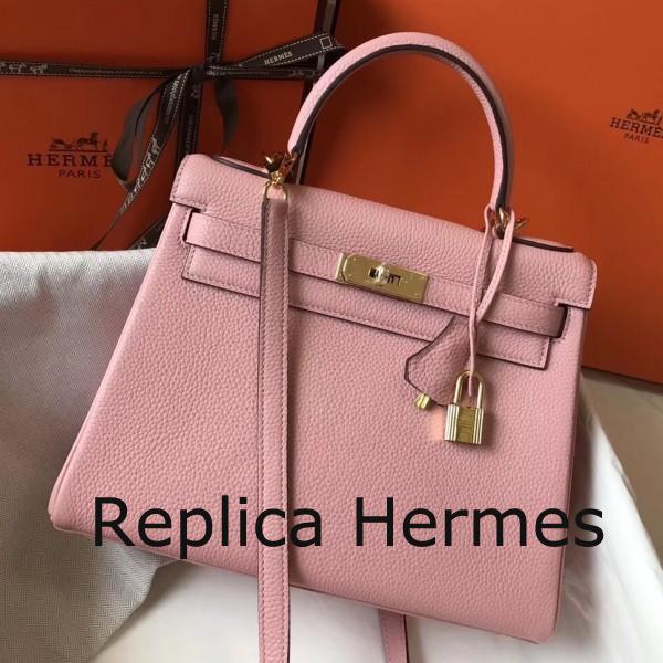 Hermes Pink Clemence Kelly 28cm Handbag