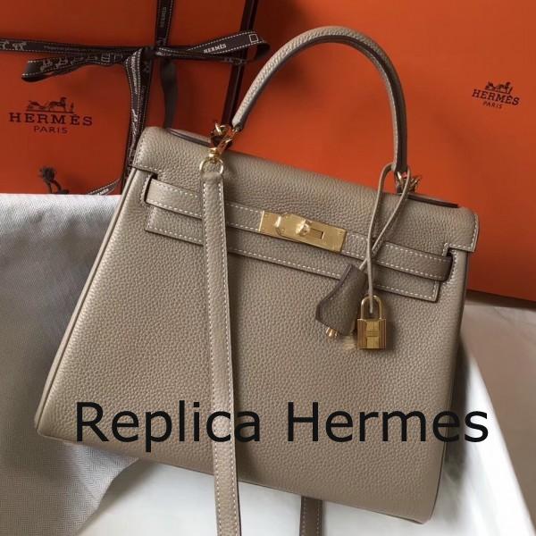 Copy High Quality Hermes Grey Clemence Kelly 28cm Handbag