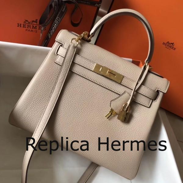 Luxury Replica Hermes Kelly 28cm Retourne Handbag In Argile Clemence Leather