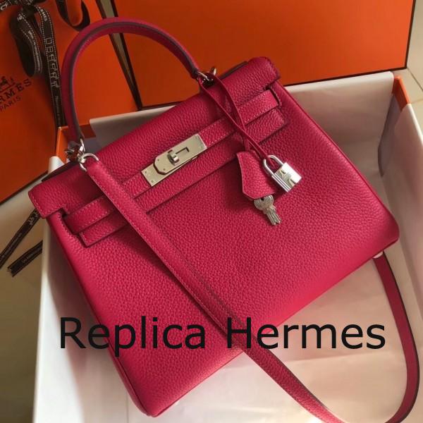 AAA Hermes Rose Red Clemence Kelly 28cm Handbag