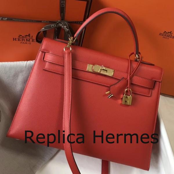 Perfect Hermes Red Epsom Kelly 32cm Sellier Handbag