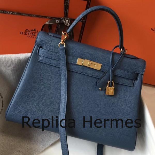 Hermes Blue AgateClemence Kelly 32cm Retourne Handbag