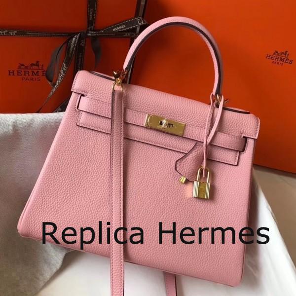 Top Quality Hermes Pink Clemence Kelly 32cm Retourne Handbag