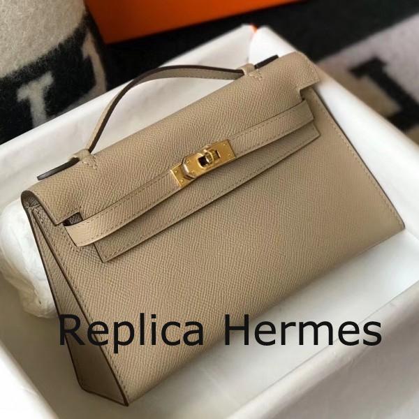 Replica Hermes Kelly Pochette Bag In Gris Tourterelle Epsom Leather