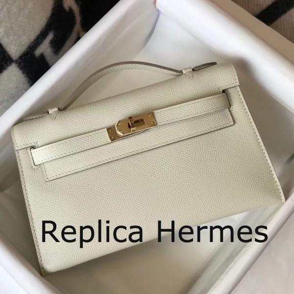 Top Quality Hermes Kelly Pochette Bag In White Epsom Leather