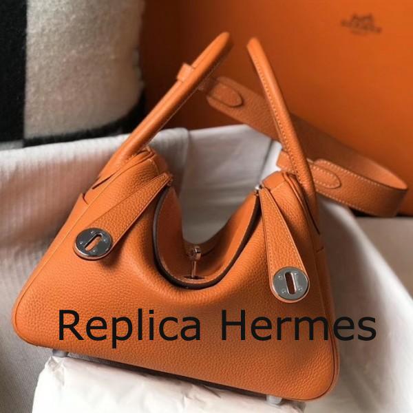 Luxury Hermes Lindy 26cm Bag In Orange Clemence With PHW