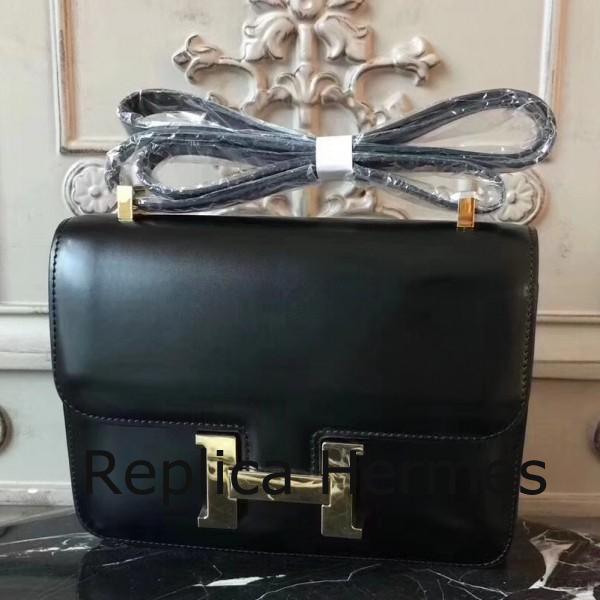Hermes Black Constance MM 24cm Box Leather Handbag