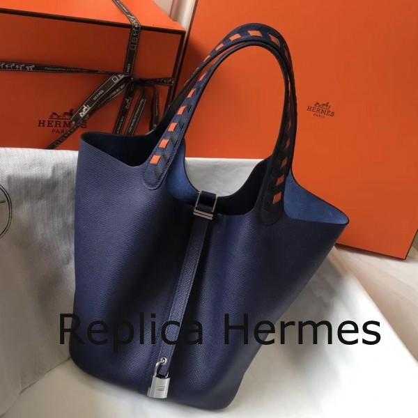 Fake AAA Hermes Sapphire Picotin Lock 22 Bag With Braided Handles