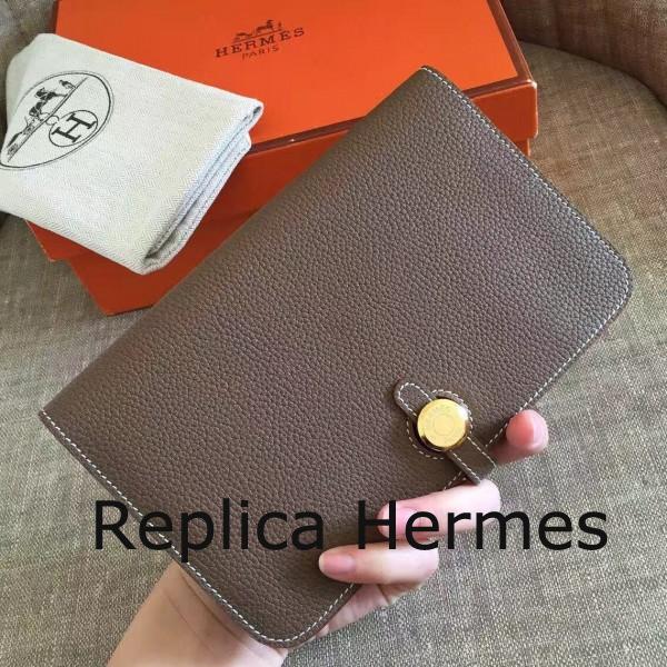 Knockoff Hermes Taupe Grey Dogon Duo Combined Wallet